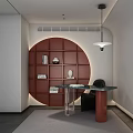 Modern Study Room Interior With Circular Brown Bookshelf Books Decor Items Glass Desk Black Chair