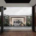 Modern Courtyard Garden Design With Covered Pavilion Green Plants Bonsai Tree And Stone Pavement