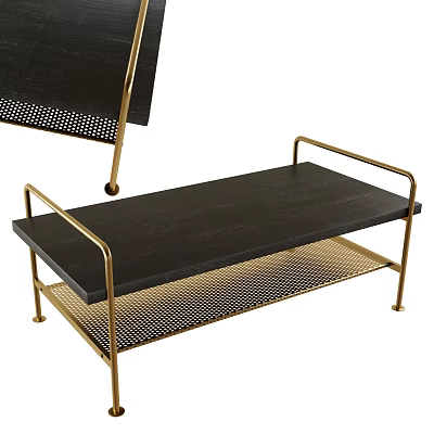 Modern Coffee Table With Black Tabletop Gold Metal Frame And Mesh Lower Shelf 3d model