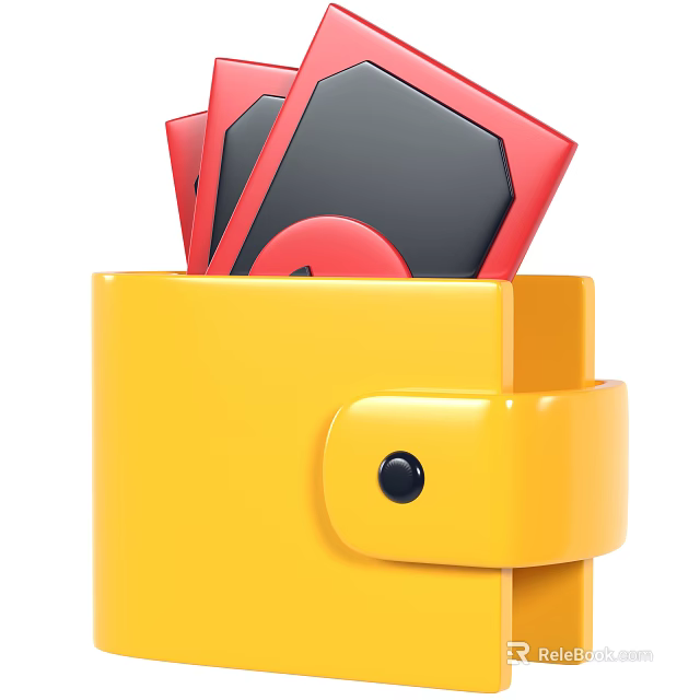 Stylish Decorative Ornament Set Featuring Yellow Wallet With Red And Black Cards Inside 3d model 