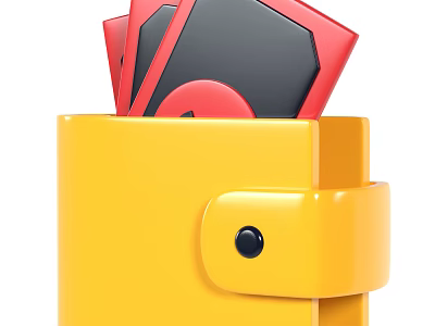Stylish Decorative Ornament Set Featuring Yellow Wallet With Red And Black Cards Inside 3d model