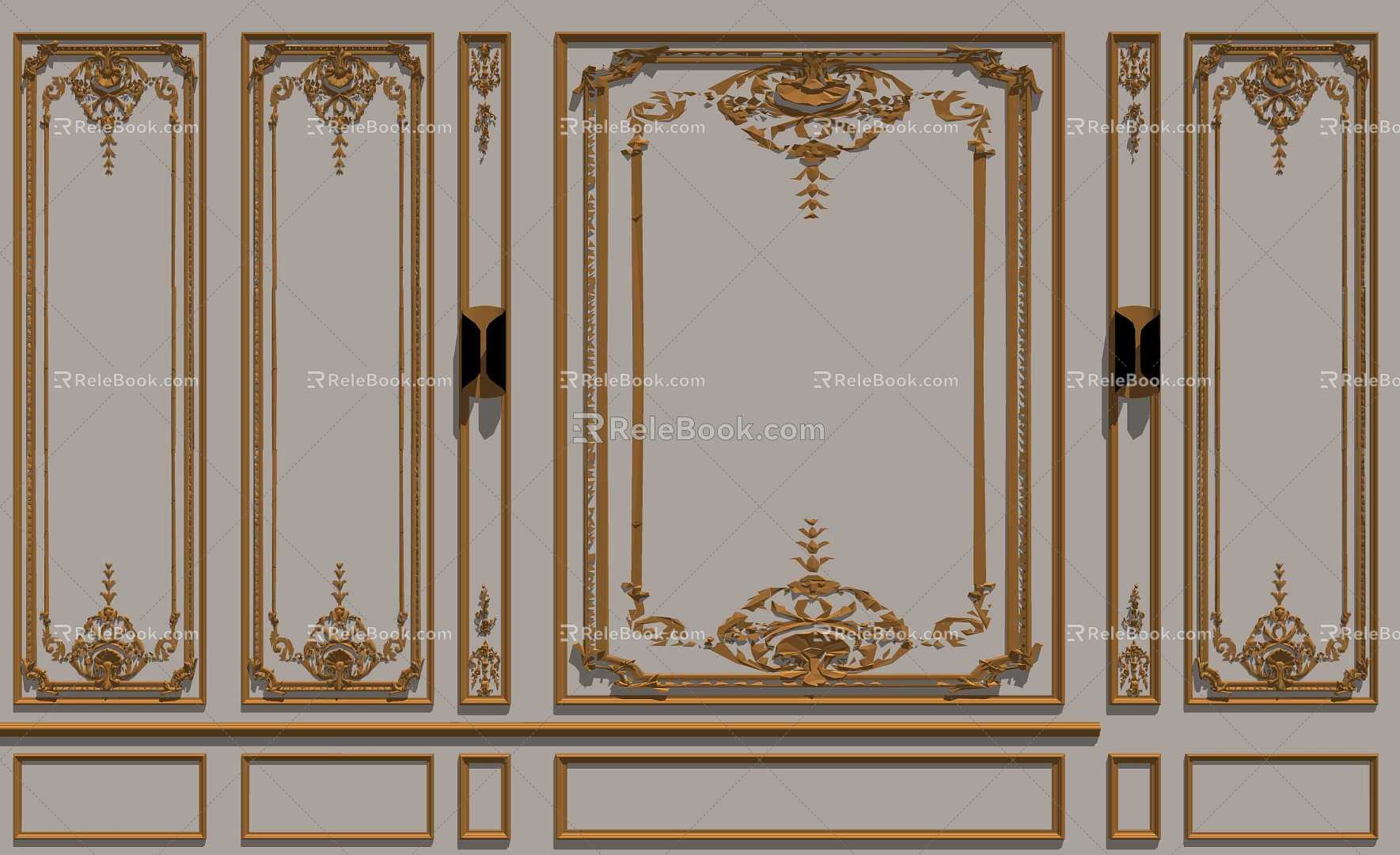 Baroque wall decorative lines 3d model