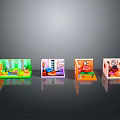 Colorful Miniature Room Models With Various Interior Furniture And Decorative Elements