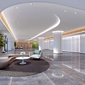 Modern Lobby Interior With Curved Ceiling Marble Flooring And Green Plant Wall
