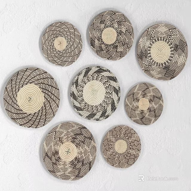 Woven Circular Wall Decor With Various Sizes And Intricate Textures On White Wall 3d model