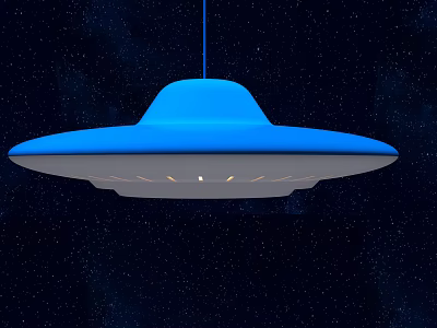 Blue UFO Shaped Pendant Light Hanging In Starry Sky Background With Soft Glow 3d model