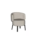 Modern Beige Upholstered Single Chair With Rounded Armrests And Black Legs