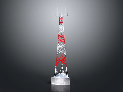 Communication Tower Steel Structure With Red And White Sections And Antenna On Top 3d model