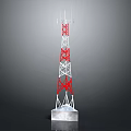 Communication Tower Steel Structure With Red And White Sections And Antenna On Top