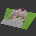 Stadium Grandstand Structure With Green Turf White Platform And Stone Steps