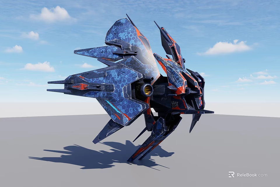 Futuristic Space Vehicle With Blue Red Color Scheme And Complex Aerodynamic Design For Interstellar Travel 3d model 