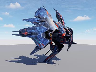 Futuristic Space Vehicle With Blue Red Color Scheme And Complex Aerodynamic Design For Interstellar Travel 3d model