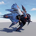 Futuristic Space Vehicle With Blue Red Color Scheme And Complex Aerodynamic Design For Interstellar Travel
