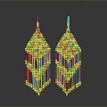 Yellow Beaded Diamond Shaped Earrings with Fringe Tassels Handmade Fashion Accessories