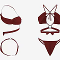 Maroon Bikini Set With Crisscross Halter Top High Waist Bottom And Ring Accent