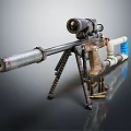 Long Range Sniper Rifle Featuring Telescopic Sight Tripod Stand Metallic Barrel and Ammunition Bullets