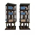 Dark Colored Classic Design Bookcases With Multiple Shelves And Books