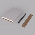 White Cover Notebook With Black Pen And Wooden Bookmark On Gray Surface