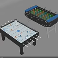 Foosball And Air Hockey Tables With Blue Green White Black Design For Indoor Family Play