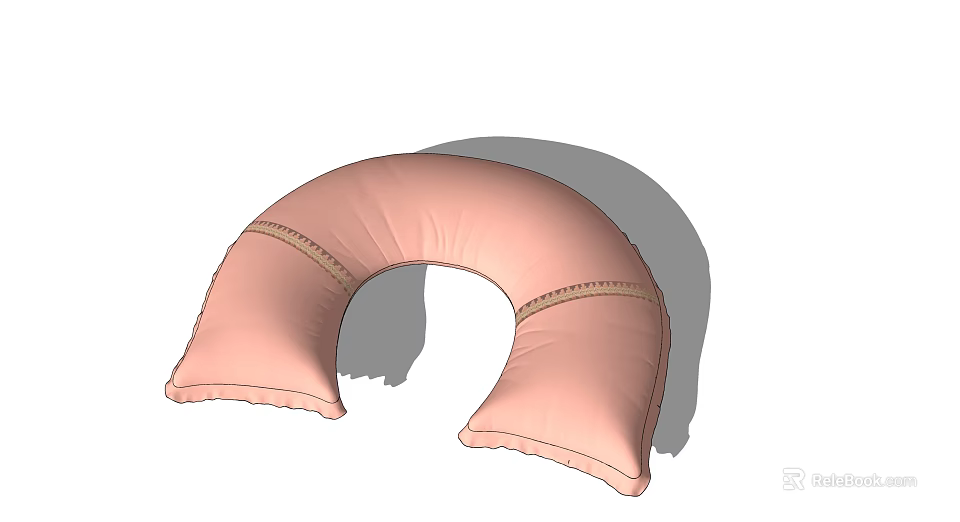Pink U-shaped Pillow with Soft Fabric and Comfortable Neck Support Stitching 3d model 