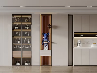 Elegant Modern Wine Cabinet With Glass Door Display Shelves Holding Wine Glasses And Bottles 3d model
