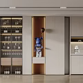 Elegant Modern Wine Cabinet With Glass Door Display Shelves Holding Wine Glasses And Bottles