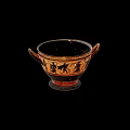Ancient Greek Ceramic Bowl With Two Handles Black Orange Rider Figures
