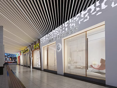 Elegant Modern Mall Shop Front With Glass Windows Displaying Sofa And Chairs Interior 3d model