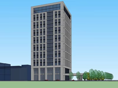 Modern High Rise Office Building With Glass Windows And Surrounding Green Trees 3d model