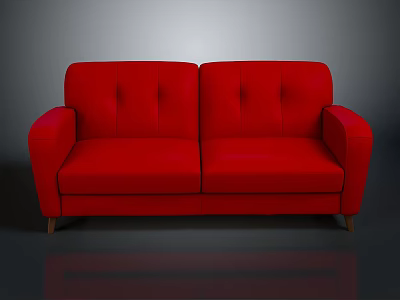 Red Sofa With Tufted Cushions Armrests And Wooden Legs For Living Room 3d model