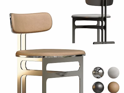 Modern Dining Chair With Leather Seat And Metal Frame In Brown Black Gray Colors 3d model