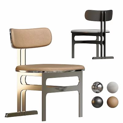 Modern Dining Chair With Leather Seat And Metal Frame In Brown Black Gray Colors 3d model