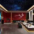 Home Theater Featuring Starry Sky Ceiling And Marble Accent Wall Design 3d model
