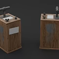 Vintage Industrial Equipment With Wooden Cabinets Metal Probes And Control Knobs