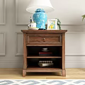 Rustic Wooden Nightstand with Drawer and Shelf Featuring Vase Lamp Photo Frame and Books