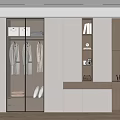 Modern Wardrobe Interior With Glass Doors Hanging Clothes Drawers Bookshelves And Decorative Items