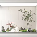 Modern Indoor Landscape With Small Trees Red Leaf Plants Rocks And Moss 3d model