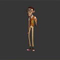 Tall Cartoon Character Wearing Glasses Orange Vest Red Shoes Green Laces Smiling On Gray Background