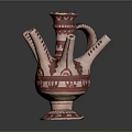 Traditional Ceramic Sculpture Carving With Multiple Spouts And Red Artistic Patterns