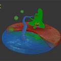 Red Haired Woman Sitting on Rocky Platform With Blue Water Green Snake and Transparent Bubbles