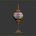 Traditional Copper Curved Stand Table Lamp With Colorful Mosaic Globe Shade And Hexagonal Base