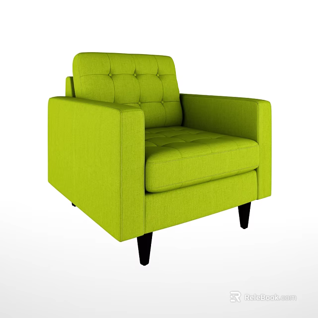 Bright Green Fabric Single Sofa With Button Tufted Back And Square Arms 3d model