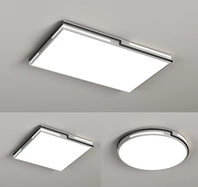 Modern Ceiling Light Design With Square And Round Shapes White Panel And Silver Frame 3d model