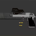 Tactical Silver Pistol With Red Dot Scope And Ammunition On Reflective Surface 3d model