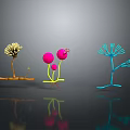 Abstract Organs And Hair Like Structures In Colorful Design With Shiny Reflective Surfaces