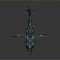 Teal 3D Rendered Helicopter With Rotors And Red Emblem On Dark Background