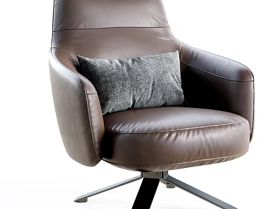 Modern Brown Leather Single Sofa With Gray Cushion And Metal Base 3d model