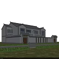Traditional Chinese Style Detached Villa With White Walls Red Lanterns And Greenery