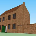 Traditional Ancient Building Featuring Red Brick Structure Green Door And Sloped Roof