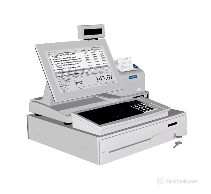 Commercial POS Terminal With Touchscreen Monitor Digital Display Receipt Printer Keyboard And Cash Drawer 3d model 